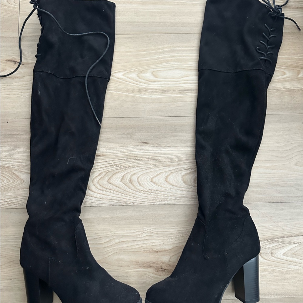 Over the knee black suede boots